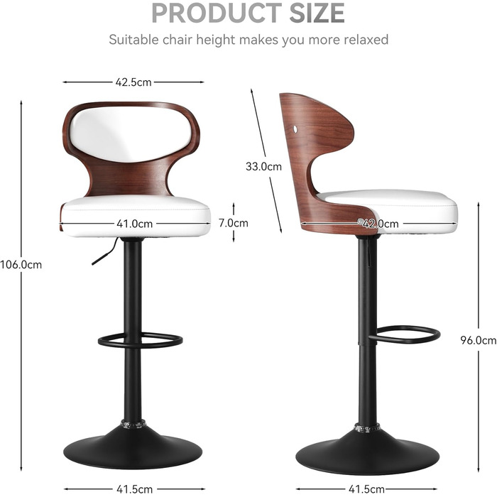 Барний стілець Hawthyhome з підніжкою та спинкою • 4 шт. у наборі • Дуб • Зручний для кухні, бару, лобі • 360° обертання