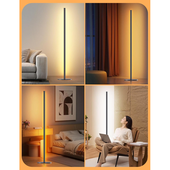 LED торшер для вітальні, білий з пультом ДУ, RGB 16 млн кольорів, синхронізація з музикою, 140 см, кутова лампа для ТБ, спальні, ігрової кімнати
