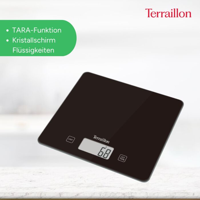Кухонні ваги Terraillon T1040 з тарою, показуванням рідини, ультратонкі, до 3 кг, дизайн Bakery