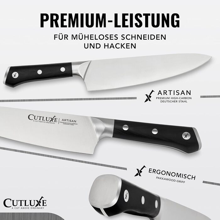 Ніж кухарський Cutluxe 20 см – кухонний ніж з німецької сталі, серія Artisan