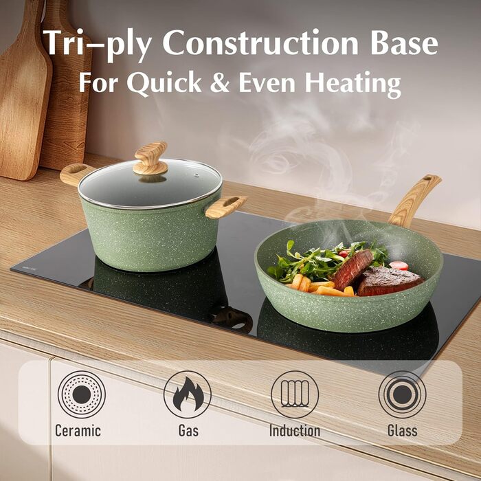 Набір посуду MAISON ARTS 12 предметів: каструлі та сковорідки з антипригарним покриттям, гранітне покриття, для плити та індукції