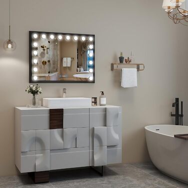 Дзеркало для ванної кімнати YOURLITE з LED-підсвічуванням 100x60 см, сенсорне управління, годинник, антизапотівання, 3 кольори світла, регулювання яскравості, функція пам'яті, білий/чорний