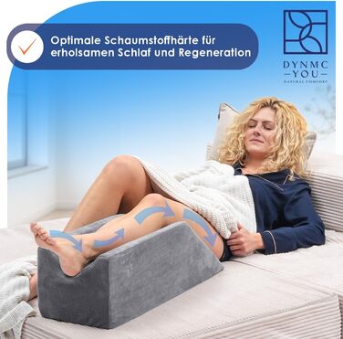 Подушка для підняття ніг клиновидна з ефектом пам'яті (Memory Foam), 68x25x22 см — ортопедична підставка для ніг після операцій, колін та гомілковостопного суглоба, з антиковзаючим покриттям та знімним чохлом OEKO-TEX