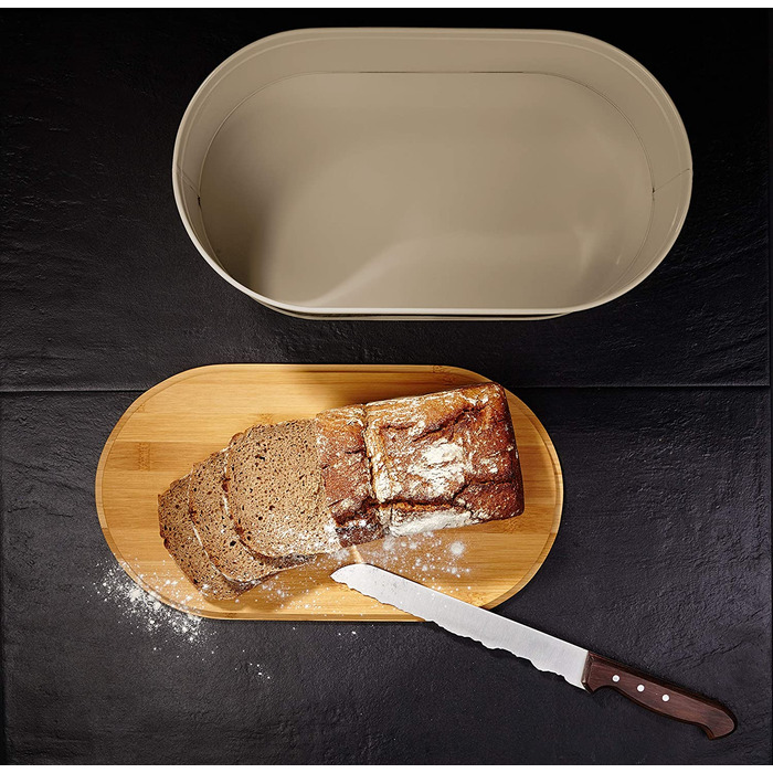 Хлібниця для кухні Lumaland металева Хлібниця з бамбуковою кришкою, Хлібниця прямокутної форми, 30,5 х 23,5 х 14 см (овал 36 х 20 х 13,8 см, сірий)