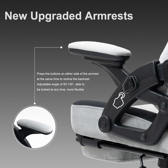 Ігровий крісло BRTHORY Ergonomic Racing з регульованою підголівником, підлокітниками та підніжкою, з тканиною, пружинним сидінням, функцією гойдання, 135°, сірий