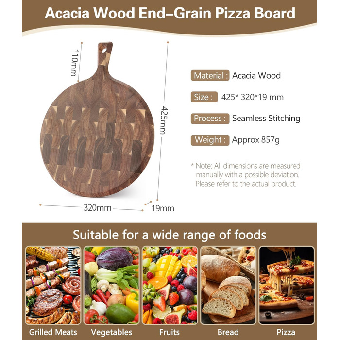 Нейлонове обробне дошка XINZUO Hirnholz (35x25x2.6cm) з антиковзкими ніжками, ручкою та жолобом для соку. Кухонна дошка з акації (42,5*32*1,9cm)