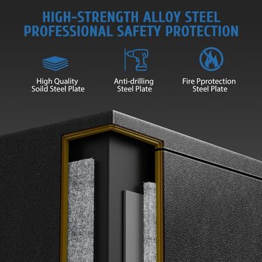 Біометричний вогнестійкий сейф WASJOYE з відбитком пальця, цифровою клавіатурою та зарядкою Type-C, 66L, для дому, офісу, готелю, водонепроникний, для документів та готівки