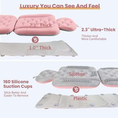 Підголовник для ванни, повноголовий, з 160 присосками, килимок для ванни для підтримки голови та шиї, з мішком для білизни (Темно-сірий, 130 x 41 см)