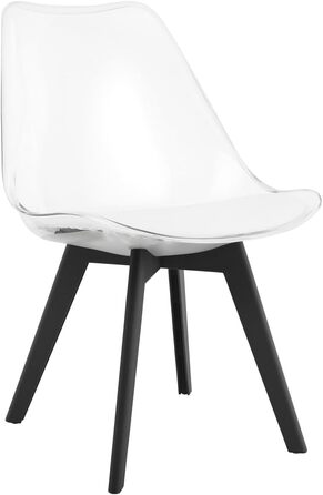 Чорні обідні стільці – стильні пластикові стільці з м'яким сидінням з екошкіри та поліпропіленовими ніжками, сучасний дизайн, комфортне відчуття (прозорі – чорні поліпропіленові ніжки, набір 1 шт.)