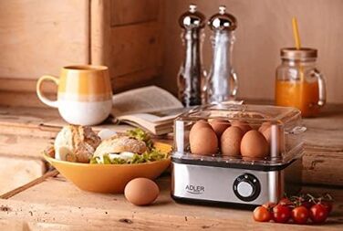 Електричний яйцеварка Adler AD 4486 на 8 яєць, 800 Вт, срібно-чорний колір