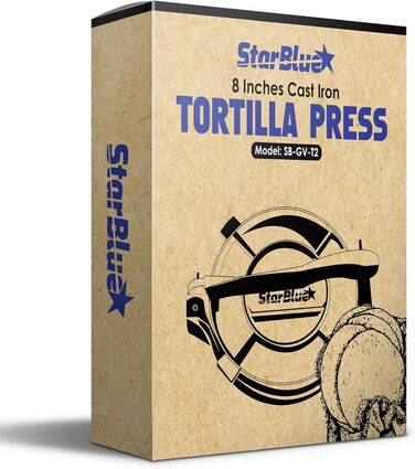 Пресс для тортильї StarBlue з чавуну, 10 дюймів (25 см), 100 шт. паперу для випікання, електронна книга з рецептами, для приготування чіпаті, роті, тортильї