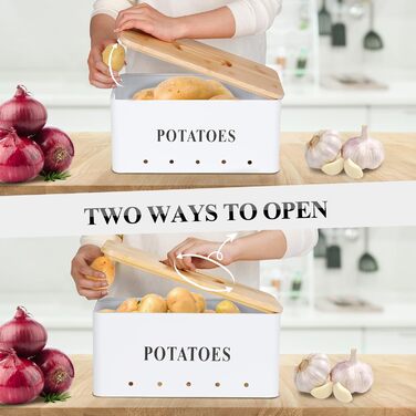 Набір контейнерів для картоплі, цибулі та часнику [3 шт] з бамбуковими кришками | Коробки для зберігання овочів з вентиляцією | Чорний