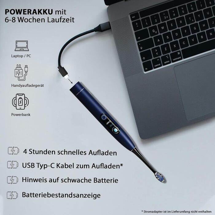 Електрична звукова зубна щітка Tristan Auron SmartOne (Блакитна) – 48 000 вібрацій, 5 режимів, дисплей, USB-C, акумулятор на 6-8 тижнів, IPX7, 6 насадок з чохлом