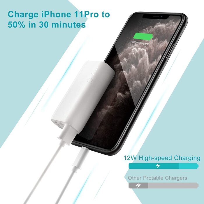 Г, швидка зарядка для смартфона, iPhone, навушників, iPad, білий, 5000mAh USB C, 98