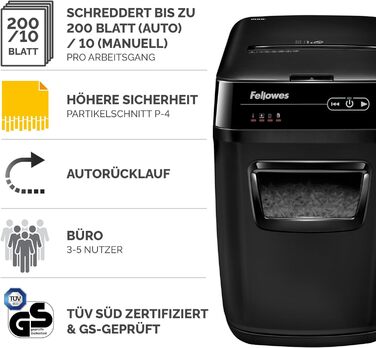 Fellowes Autofeed AutoMax 90M: Шредер для паперу з автоподачею, P4, 90 аркушів/хв, 17 л, тихий, для офісу