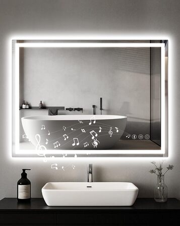 Дзеркало для ванної кімнати Habison з підсвічуванням LED, 50x70 см, сенсорне керування, регулювання яскравості, 3 колірні температури, функція пам'яті, протитуманне покриття, Bluetooth, матова центральна частина