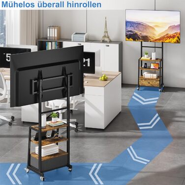 Тумба для телевізора на колесах з ящиком, для телевізорів 32-75 дюймів, регульована, з розеткою, коричнева, 140 см