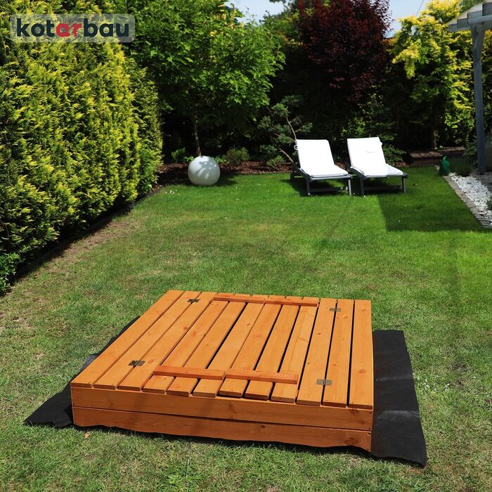 Пісочниця KOTARBAU® з кришкою, 120x120 см, з лавками, дерево, оброблена, пісочниця з кришкою