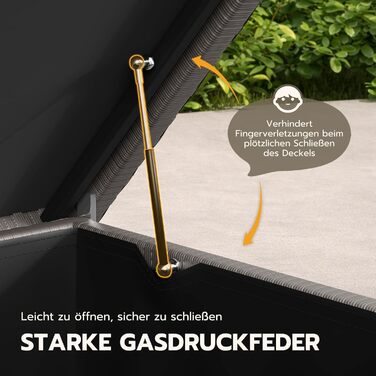 Водонепроникний садовий ящик Amopatio Gartenbox 480л з поліротангу, металевий ящик для подушок на колесах з газліфтом для саду та балкону, сірий