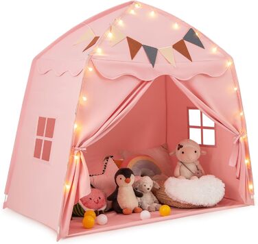 Дитяче намет-ліжко Dreamade 2-в-1 з гірляндою та прапорами, рожевий. Ігровий намет для дітей від 3 років, ігровий будиночок для дитячої кімнати