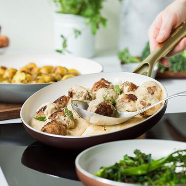 Набір сковорідок GreenPan Shades 3 шт. з керамічним антипригарним покриттям, діаметр 20/24/28 см, без PFAS, для індукційних плит, з ручками з нержавіючої сталі, придатні для миття в посудомийній машині, для духовки, колір Terra Brown