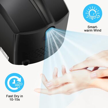 Електричний сушар для рук QL автоматичний, з HEPA-фільтром, нержавіюча сталь, для ванної кімнати та туалету, 1150W, чорний