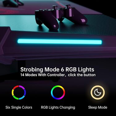 Ігровий стіл EUREKA ERGONOMIC з LED, 140x60 см. Стіл для геймерів з підсвіткою, органайзером для кабелів, тримачем для напоїв та навушників, чорний, X-Large