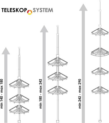 Кутова полиця для телескопа bremermann, 4 кошики, телескопічний стрижень довжиною не більше 290 см (металевий)