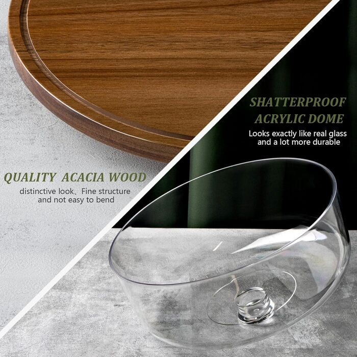 Тортниця з підставкою, дерев'яна та акрилова, з кришкою - для тортів та випічки