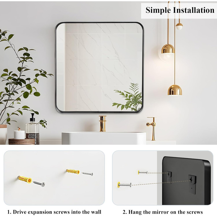 Дзеркало для ванної кімнати Fabuday, 61 x 76,2 см, без рами, для ванної, спальні, у стилі кантрі (Чорний)