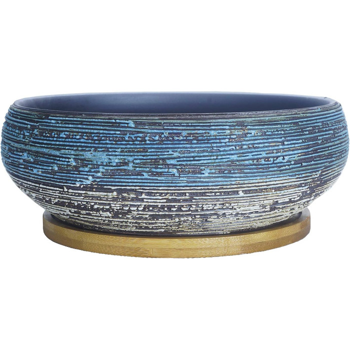 Керамічні горщики для рослин Artketty 8 дюймів (20 см) з дренажем, бамбукова підставка, блакитно-білий колір. Підходять для бонсай, кактусів, квітів, внутрішніх та зовнішніх рослин.