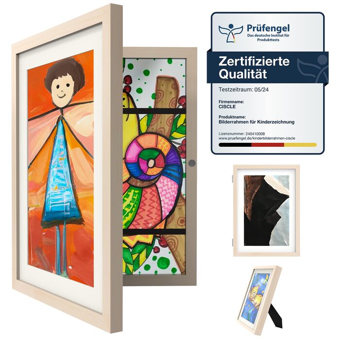 Рамка для дитячих малюнків Ciscle A4, 2 шт., дерев'яна, з фронтальним завантаженням, для школи та дому