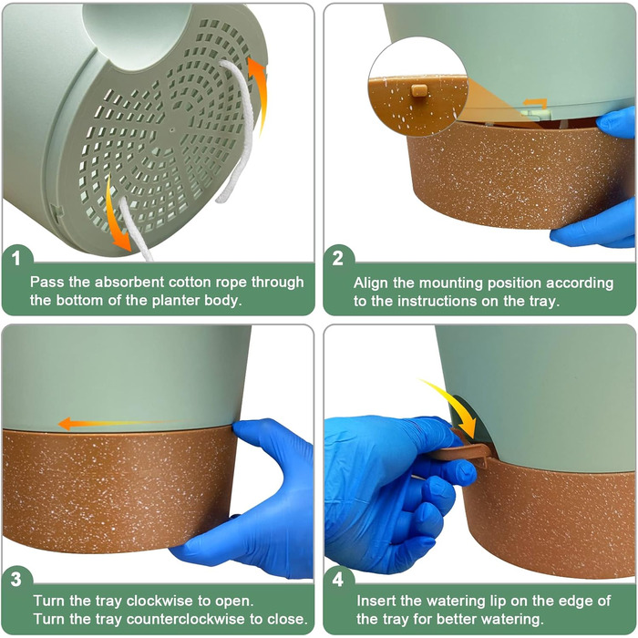 Набір з 2 горщиків для квітів 25.4 см, пластик, з системою поливу, для дому, балкону, саду, сукулентів, кактусів (зелений, коричневий)