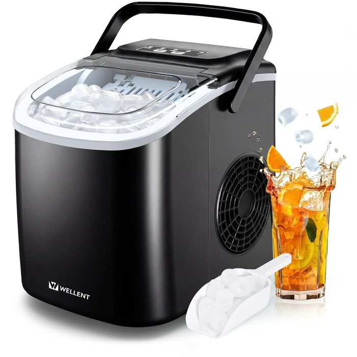 Льодогенератор Klarstein Ice Maker – Швидке виробництво льоду (12 кг/24 год), 2 розміри кубиків, самоочищення, для дому, кухні, офісу, бару – Чорний