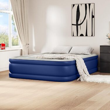 Надувний матрац YITAHOME самонадувний 2 особи, надувне ліжко з вбудованим електричним повітряним насосом, надувне ліжко з матрацом із сумкою для зберігання для гостьового ліжка для кемпінгу, 300 кг МАКС., 203 x 152 x 46 см (стиль A, синій сірий)
