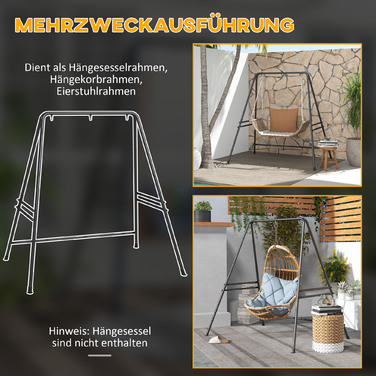 Каркас крісла-гамака Outsunny 178 x 143 x 180 см, з навантаженням до 150 кг, міцна підставка для підвісних крісел, ідеально підходить для внутрішнього та зовнішнього використання, чорний