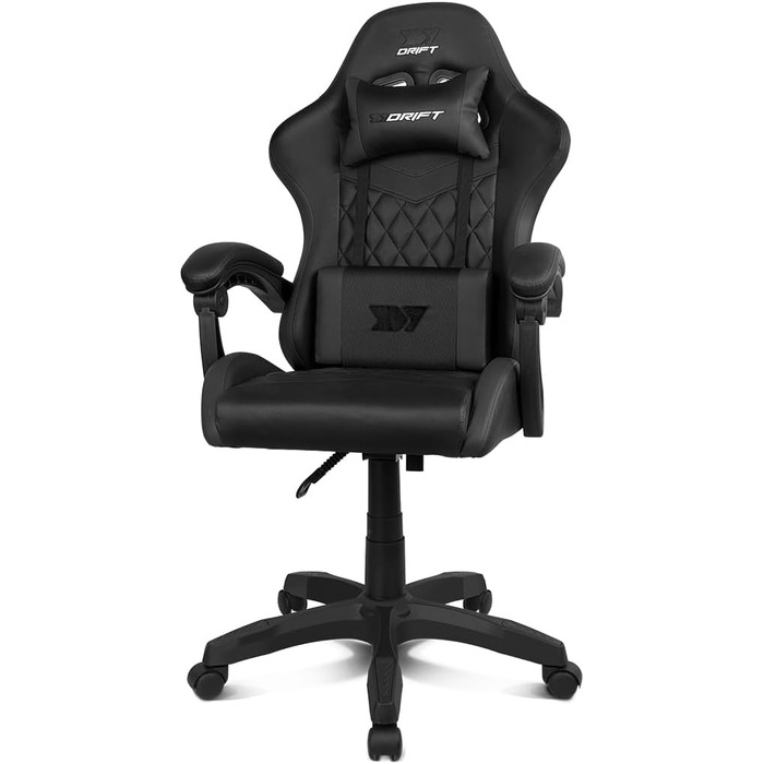 Ігровий крісло DRIFT GAMING DR35 - комфорт та підтримка для геймерів, чорно-сірий, з підголівником та поперековою підтримкою