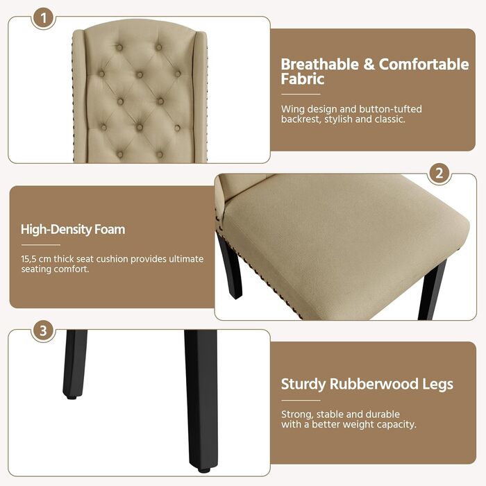 Набір кухонних стільців Yaheetech з амортизованим сидінням та спинкою, сірі (2 шт.)