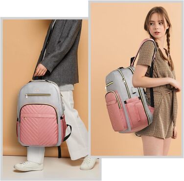 Рюкзак YAMTION Жіночий, шкільний рюкзак для дівчаток Підліткова шкільна сумка Жіночий рюкзак для ноутбука з USB-накопичувачем і відділенням для ноутбука для роботи, офісу, навчання, School City Uni (15,6 дюйма, рожево-сірий)