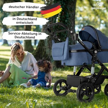 Дитяча коляска Bergsteiger Nizza 3 в 1 (комбінована), автокрісло, люлька, прогулянковий блок (синій/чорний)