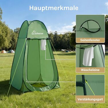 Складана душова та роздягальня палатка WolfWise для кемпінгу та пляжу, водонепроникна з UV-захистом, компактна (190x100 см), зелена