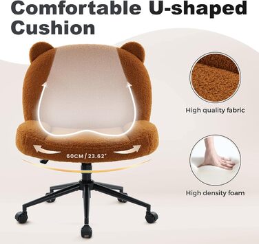 Офісний стілець IWMH без підлокітників, регульована висота, поворотний, на колесах, з тканинним сидінням, ергономічний, крісло для читання з широким сидінням для посадки в положенні