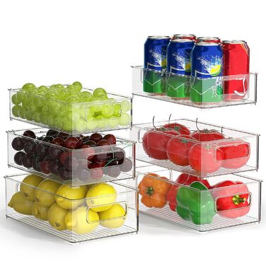 Організатор для холодильника FINEW, набір 12 шт (4 маленькі, 4 середні, 4 великі), прозорі контейнери для зберігання, BPA free