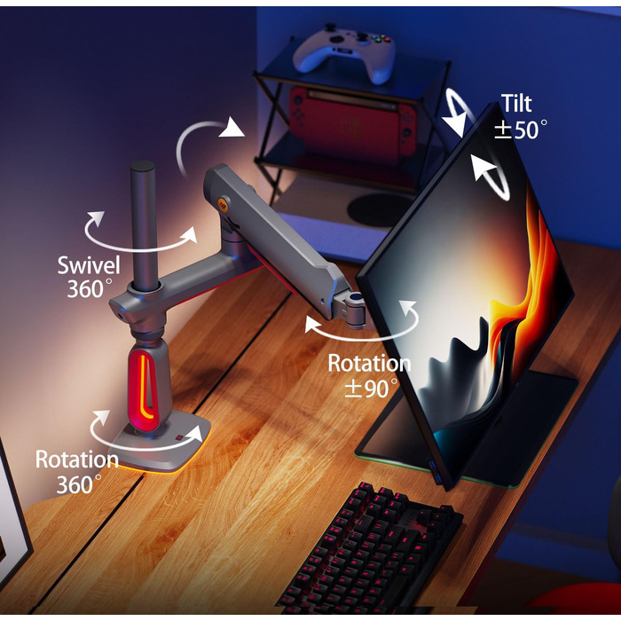 Кріплення для монітора NB Ergonomic RGB, 32-60 дюймів, для широких та вигнутих моніторів, максимальне навантаження 20 кг, VESA 75/100 мм (червоний)