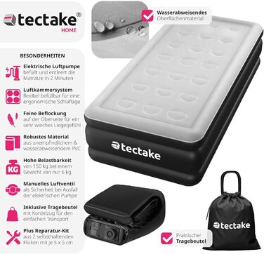 Надувна матрац Tectake® з електропомпою, 200 x 101 x 44 см - для кемпінгу, гостей, подорожей