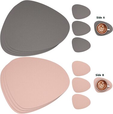 Набори серветок Myir JUN: шкіряні та підставки для столу, миючіся, круглі, двосторонні, з антиковзаючим покриттям (сірий, рожевий, 6 шт.)