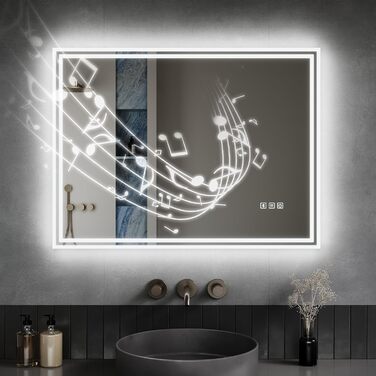 Дзеркало для ванної кімнати LOMIKEN з підсвічуванням, 60x50 см, LED, 6400K, білий, з Bluetooth, антизапарювання, вертикальна/горизонтальна установка