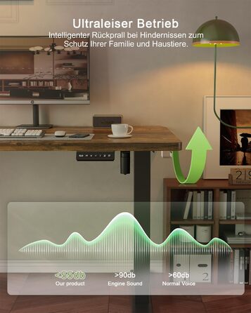 Електричний стіл JUMMICO 100x60 см з USB-портом для зарядки, регулювання висоти, коричневий