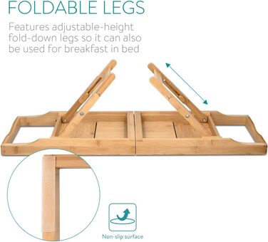 Підставка для ванни Navaris з бамбука, висувна з місцем для книг та склянок - піднос для ванни та ліжка, коричнева