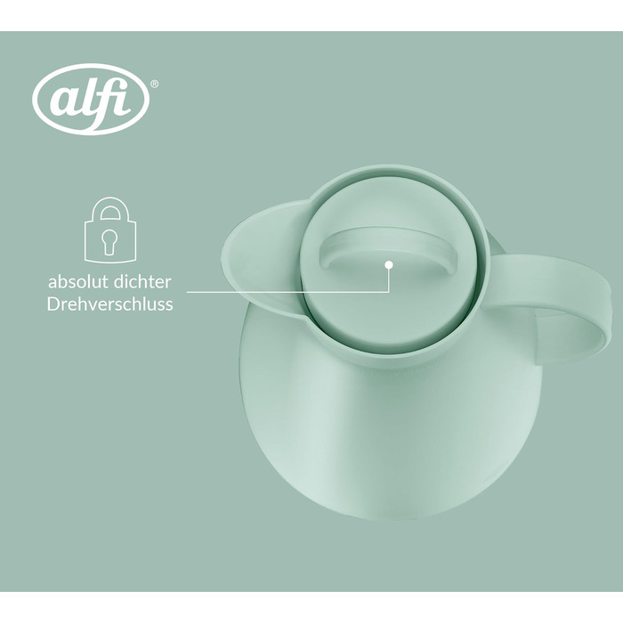 Термос Alfi DAN 1.0 л, пудрово-рожевий, з термоізоляційним корпусом з пластику та скляною вставкою, з кришкою-поворотом, дизайнерська модель, ідеальний для кави та чаю, BPA-free (без фільтра для чаю), колір Silt Green